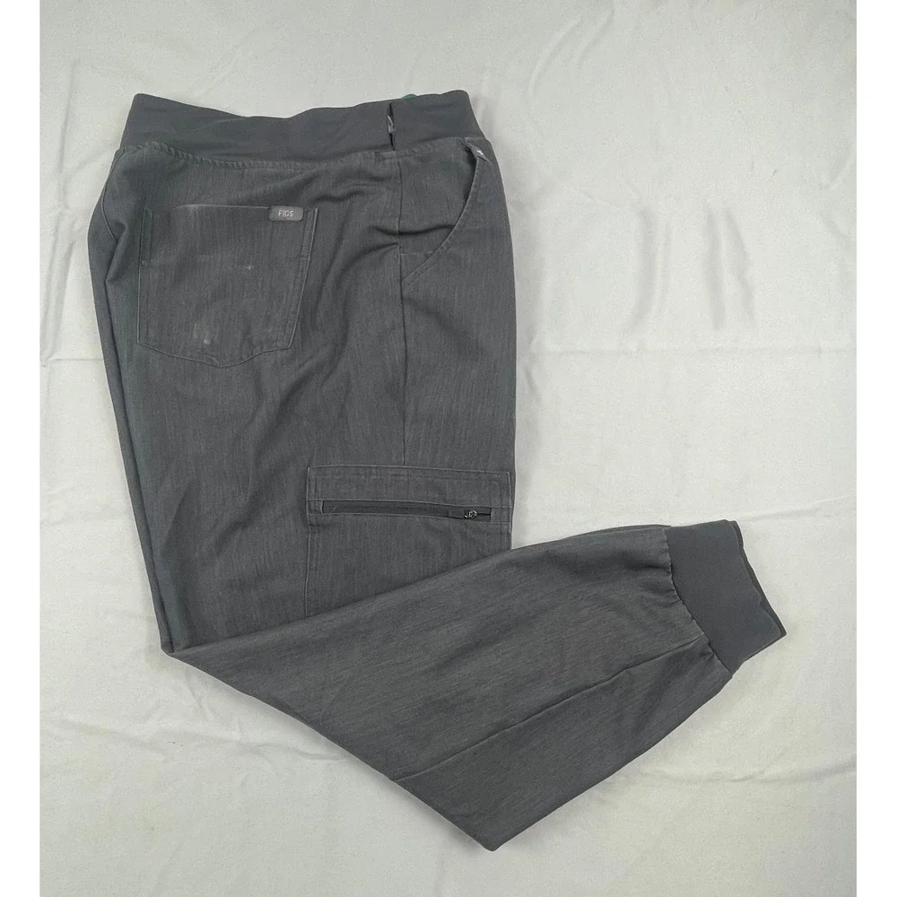 FIGS Zamora Jogger Scrub Pants Charcoal Grey Heathered Teal Drawstring Mens L